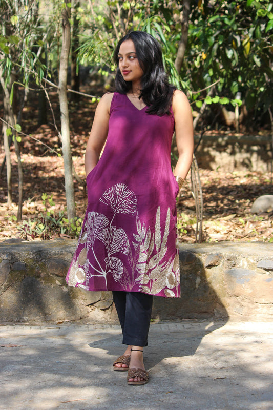 Bloom V Neck A Line Kurti with Pockets - Bimba Studio
