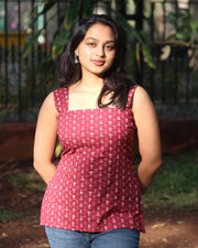 ira wine red corset kurti front view