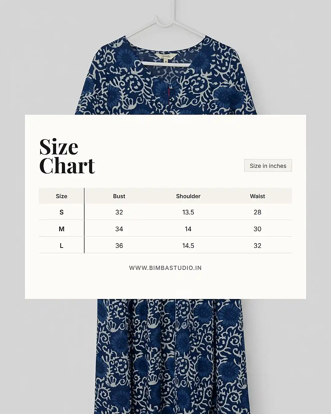 Indigo Hand Block Front Slit Kurti - Bimba Studio