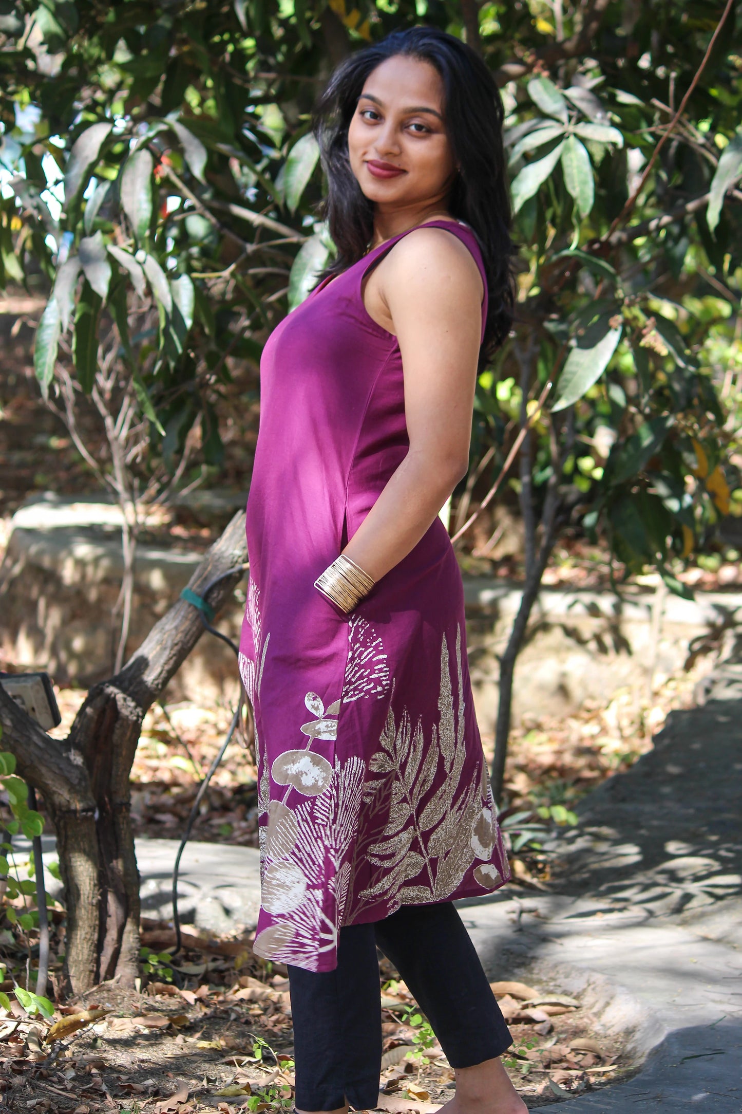 Bloom V Neck A Line Kurti with Pockets - Bimba Studio 