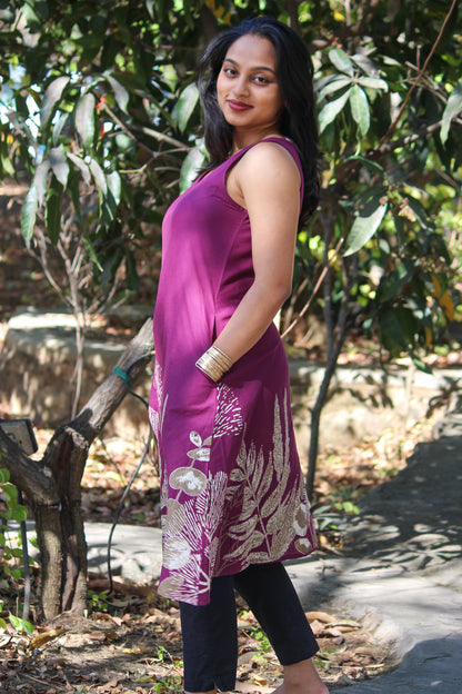 Bloom V Neck A Line Kurti with Pockets - Bimba Studio 