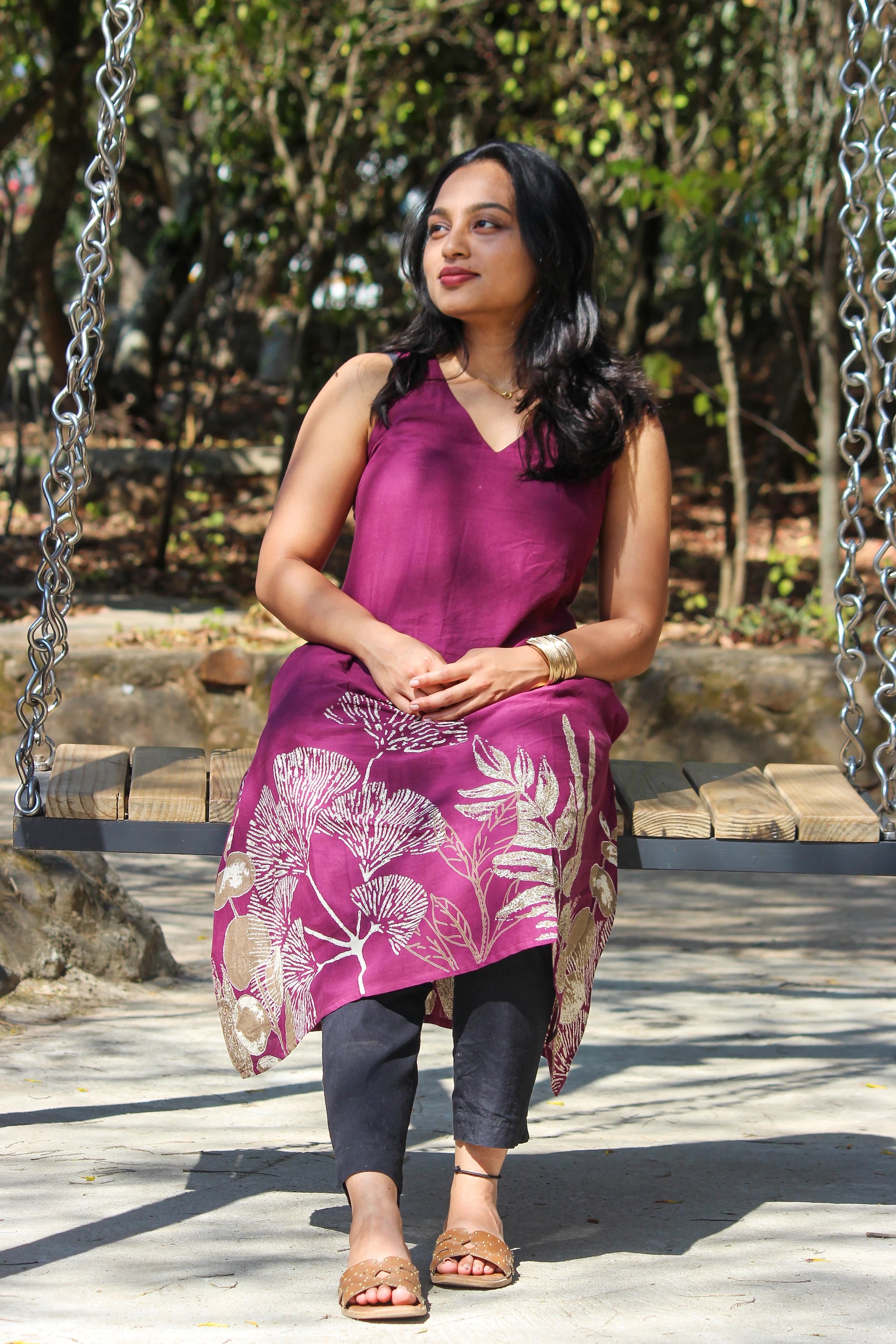 Bloom V Neck A Line Kurti with Pockets - Bimba Studio 