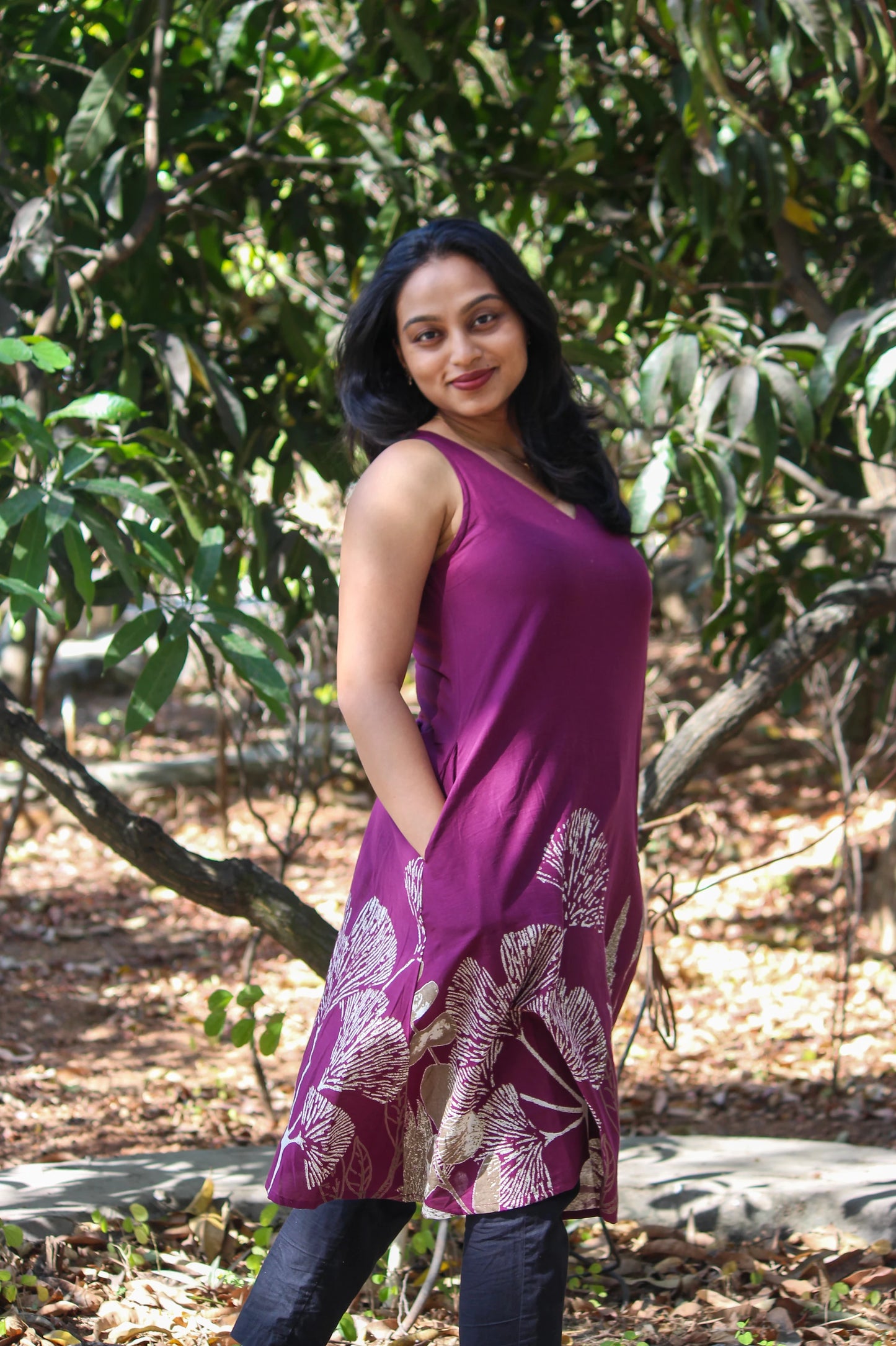 Bloom V Neck A Line Kurti with Pockets - Bimba Studio 