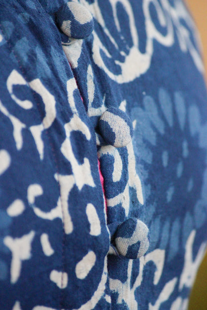 Indigo Hand Block Front Slit Kurti - Bimba Studio 