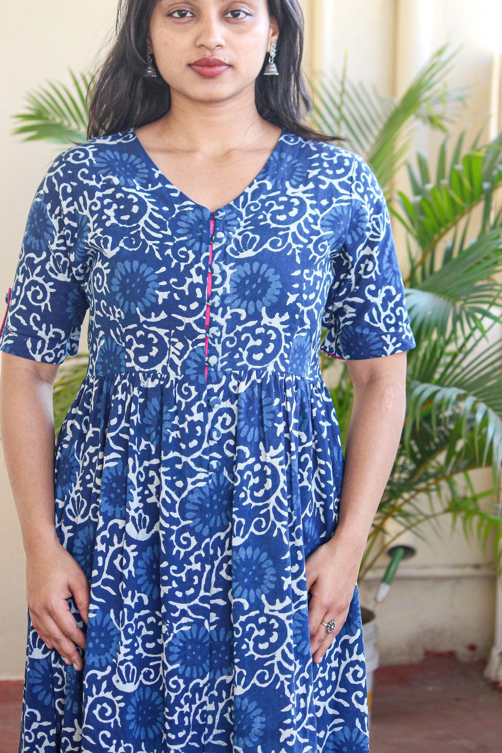 Indigo Hand Block Front Slit Kurti - Bimba Studio 