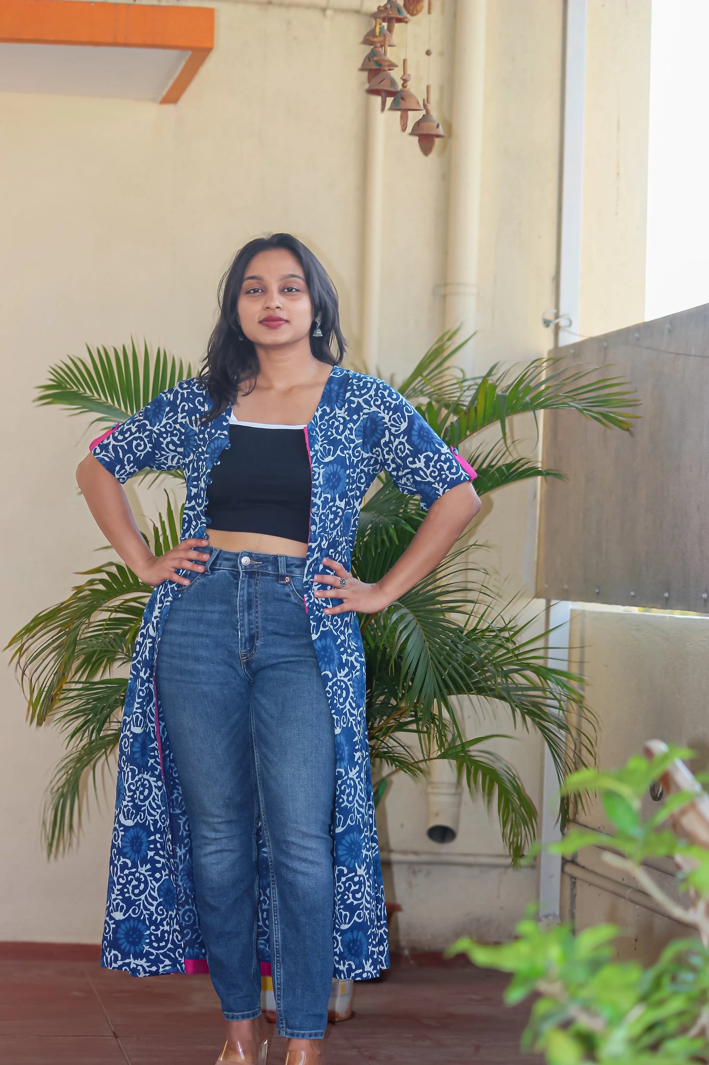 Indigo Hand Block Front Slit Kurta