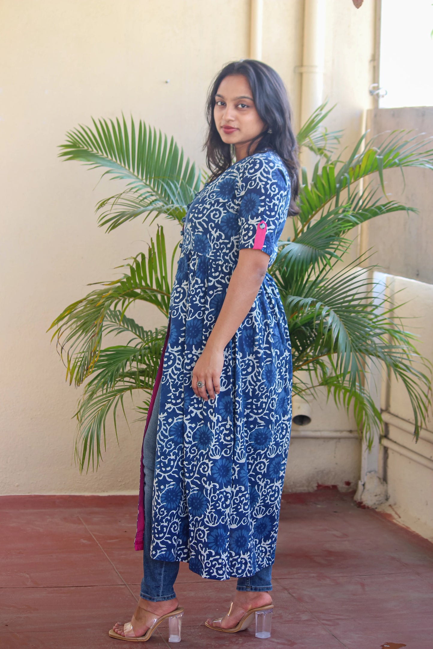 Indigo Hand Block Front Slit Kurti - Bimba Studio 