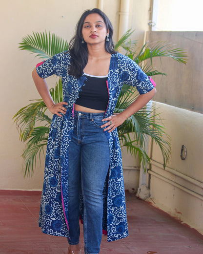 Indigo Hand Block Front Slit Kurta