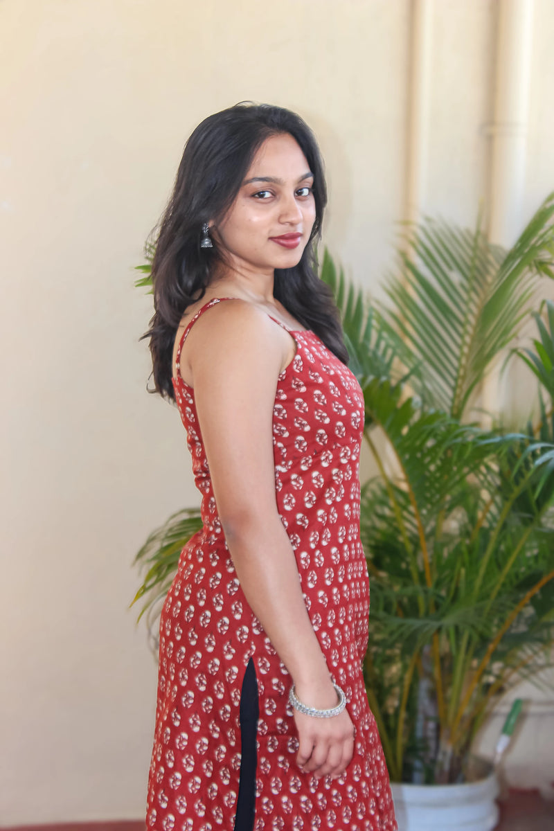 Sindhoor Red Spaghetti Strap Kurti for Women