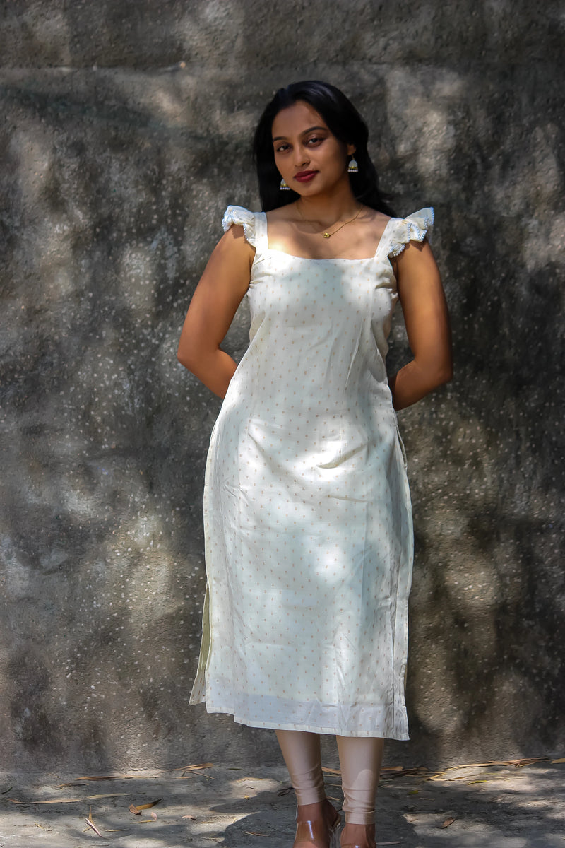 siri ivory frill sleeve festive kurti front