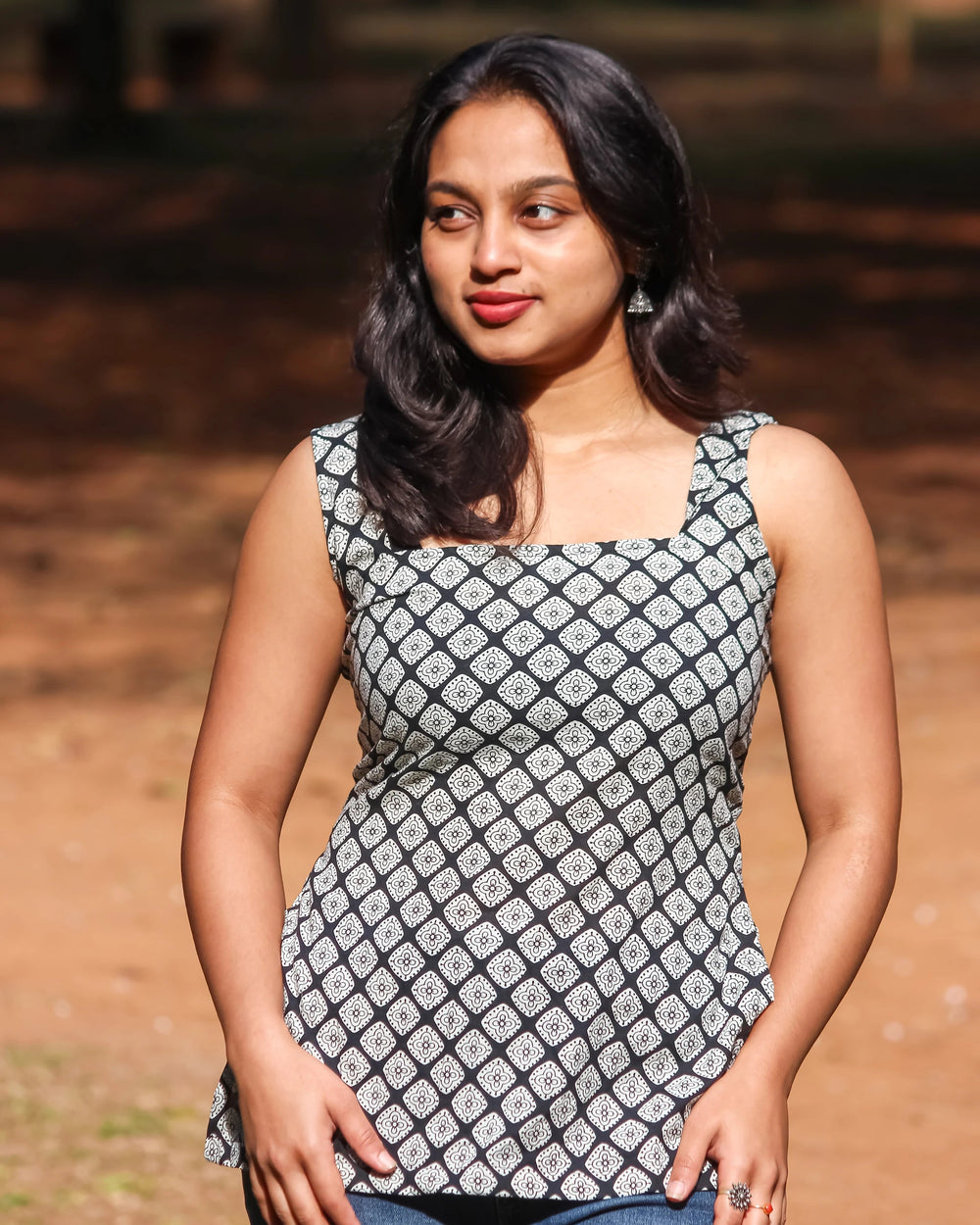 Chitrakari sleeveless printed black corset kurti - Bimba Studio 