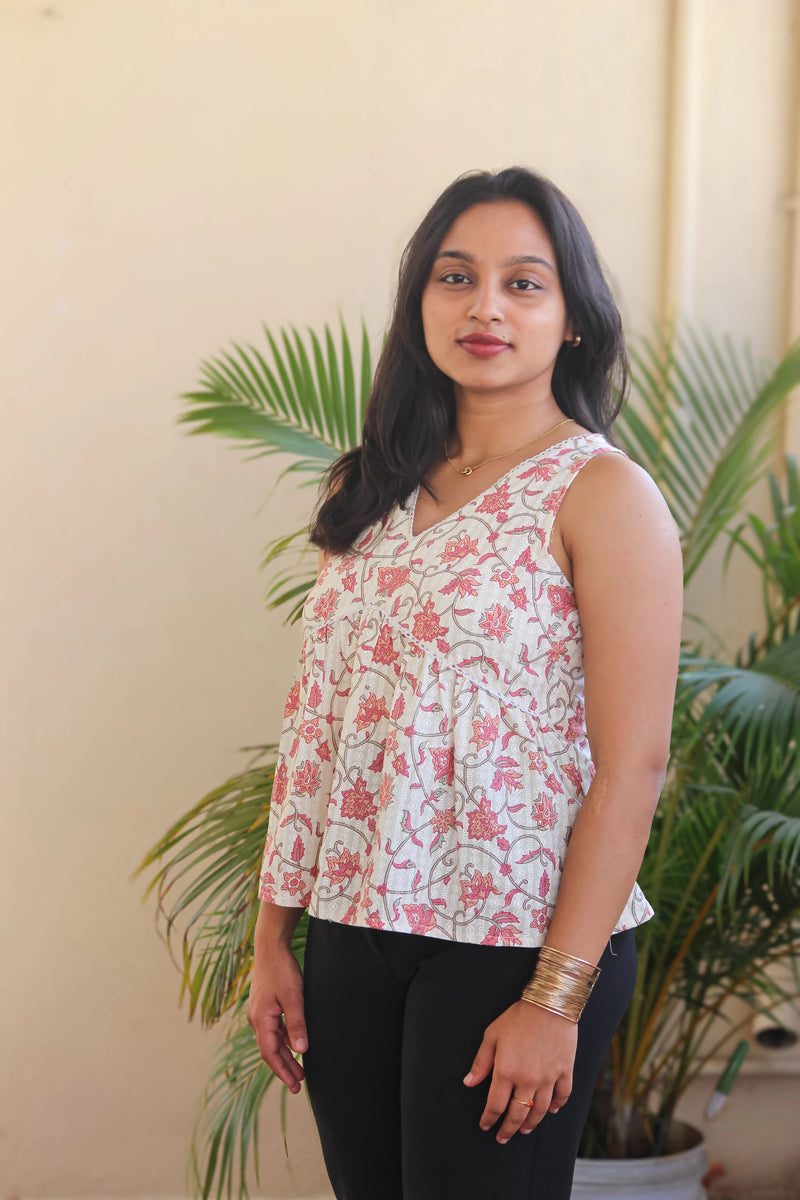 Gulmohar V-Neck Peplum Pink Top