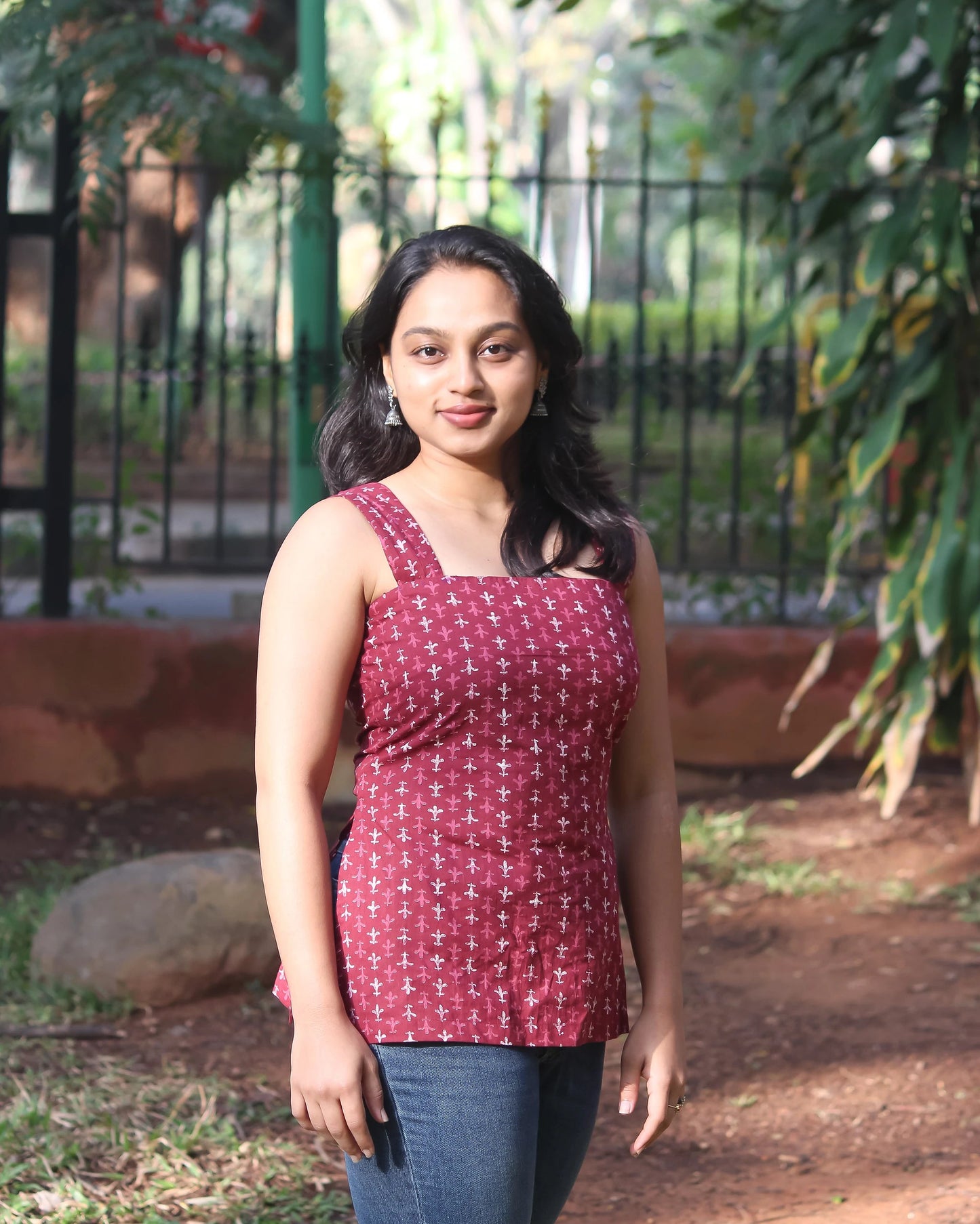 Ira wine red printed corset kurti - Bimba Studio 