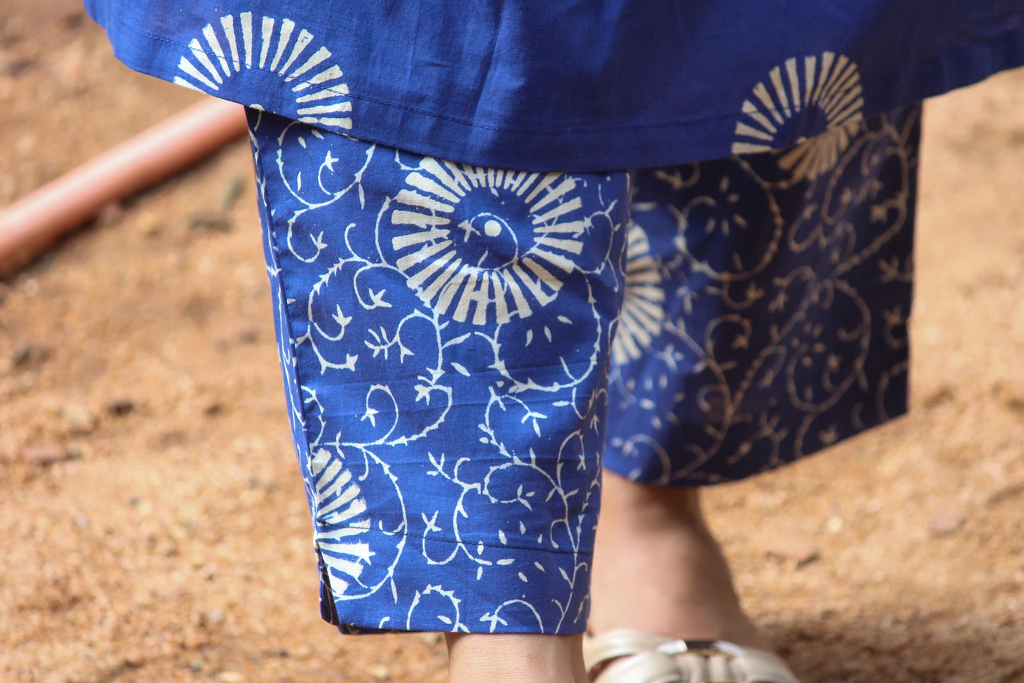 Indigo handblock printed cotton co-ord set for women with matching straight-fit pants and comfortable everyday styling