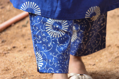 Indigo handblock printed cotton co-ord set for women with matching straight-fit pants and comfortable everyday styling