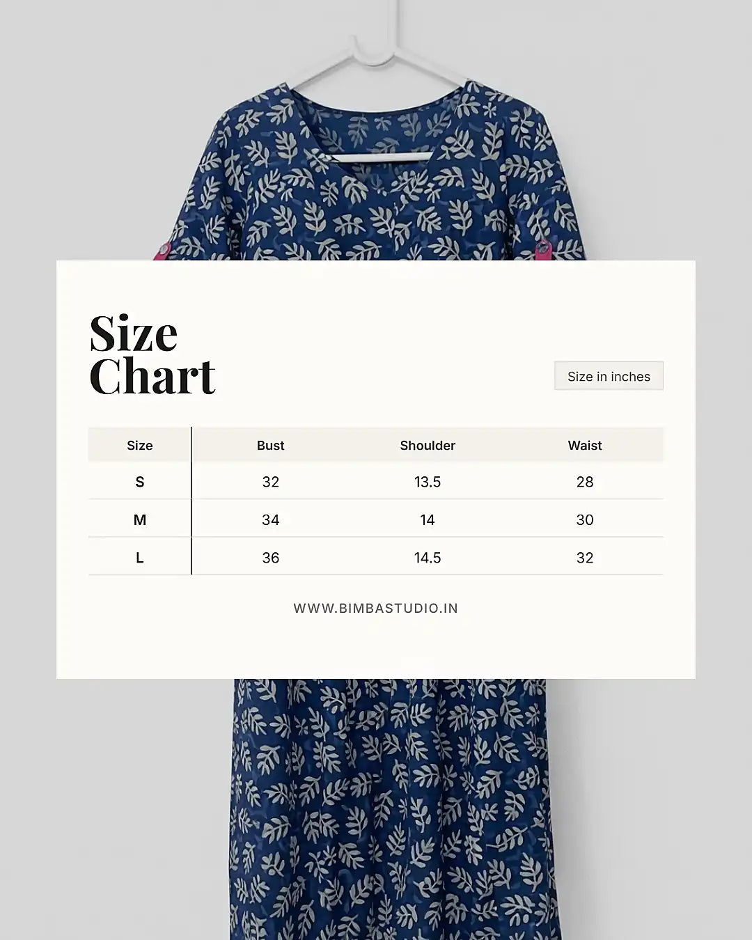 Indigo Hand Block Front Slit Leafy Kurti - Bimba Studio 