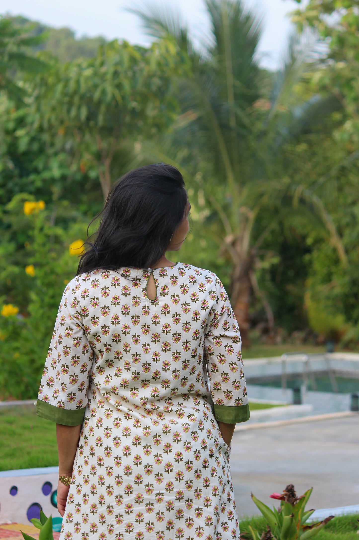 Floral handblock printed cotton straight kurta for everyday wear by Bimba Studio