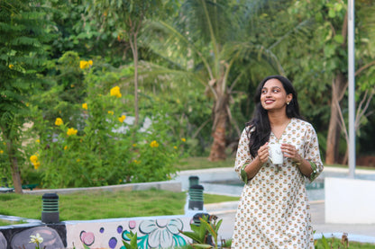 Floral handblock printed cotton straight kurta for everyday wear by Bimba Studio